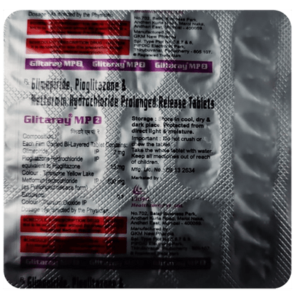 Glitaray MP 2mg/500mg/15mg Tablet PR - Classic Derma
