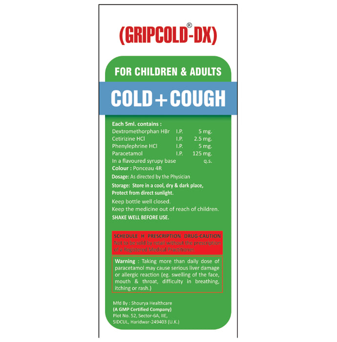 Gripcold-DX Syrup Strawberry Sugar Free