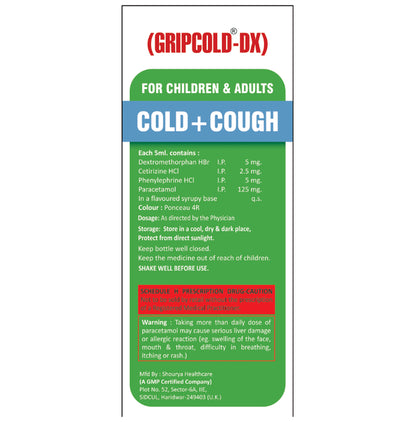 Gripcold-DX Syrup Strawberry Sugar Free