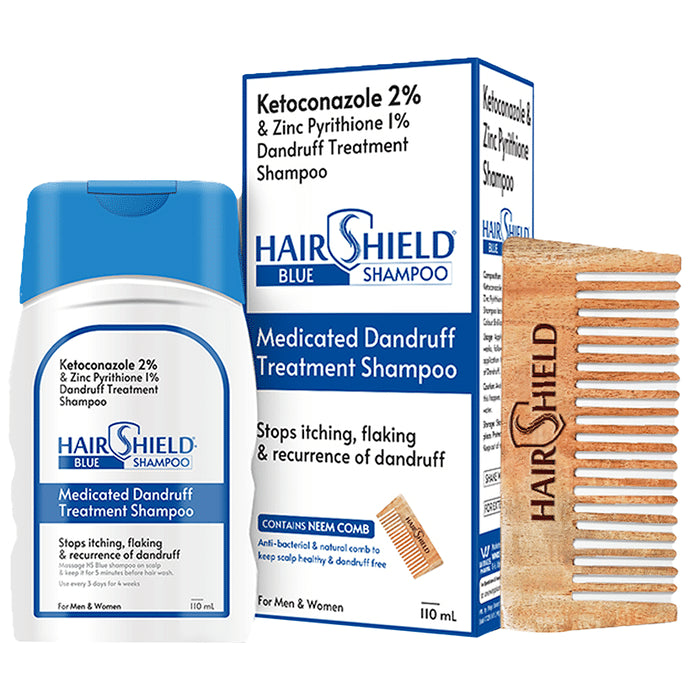 Hair Shield Blue Medicated Dandruff Treatment Shampoo with Neem Comb - Classic Derma