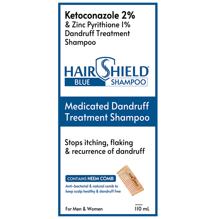 Hair Shield Blue Medicated Dandruff Treatment Shampoo with Neem Comb