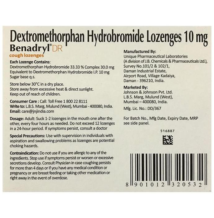 New Benadryl DR Cough Lozenges Honey+Lemon