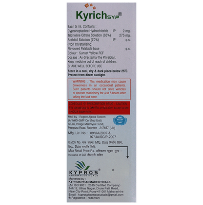 Kyrich Syrup Orange Sugar Free