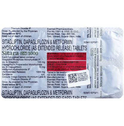 Sitara DM 10mg/1000mg/100mg Tablet