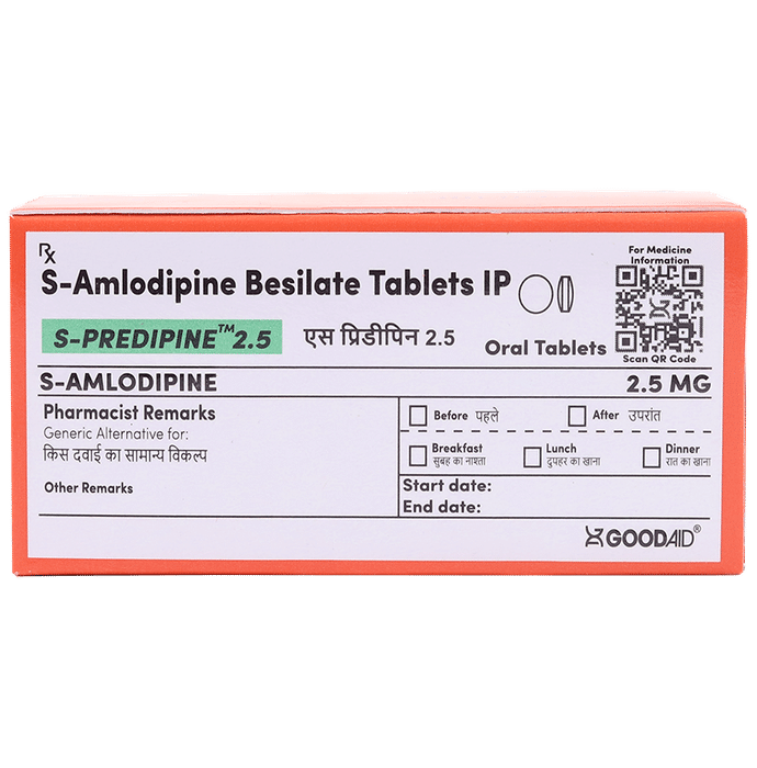 S-Predipine 2.5 Tablet - Classic Derma