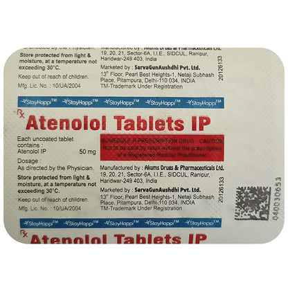 StayHappi Atenolol 50mg Tablet - Classic Derma