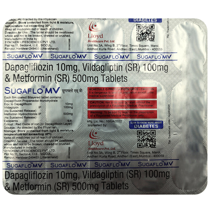 Sugaflo MV 10mg/500mg/100mg Tablet - Classic Derma