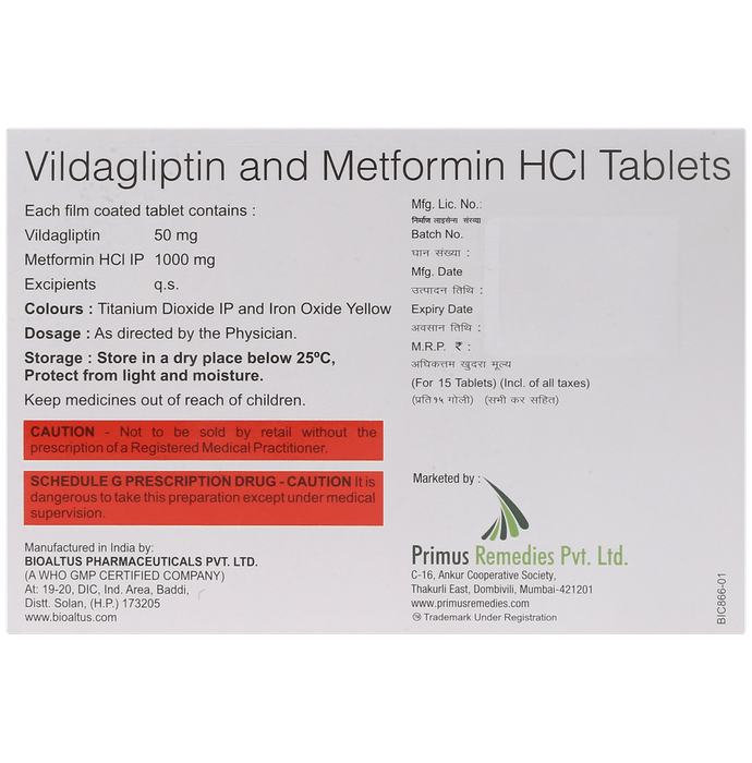 Vildaprime M 1000mg/50mg Tablet