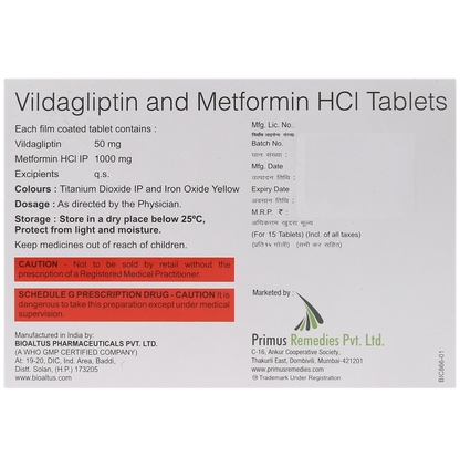 Vildaprime M 1000mg/50mg Tablet