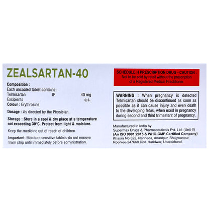 Zealsartan 40 Tablet