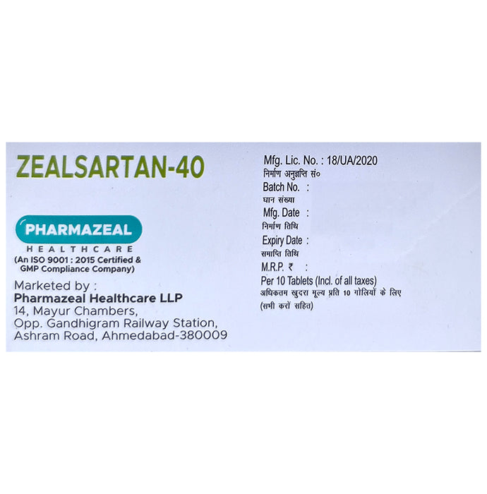 Zealsartan 40 Tablet